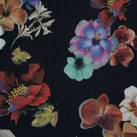 Cotton Voile - Black Floral - Pressed Flower Perfection Print - Mood Exclusive Botanical Collection