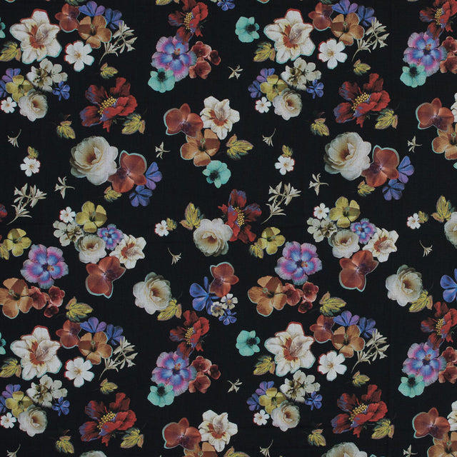 Cotton Voile - Black Floral - Pressed Flower Perfection Print - Mood Exclusive Botanical Collection