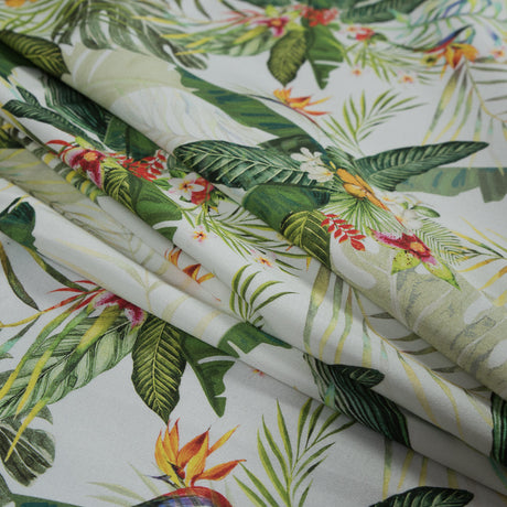 Stretch Cotton Sateen - Palm Leaves and Flowers - The Island's Palms Print - Mood Exclusive Aloha Collection