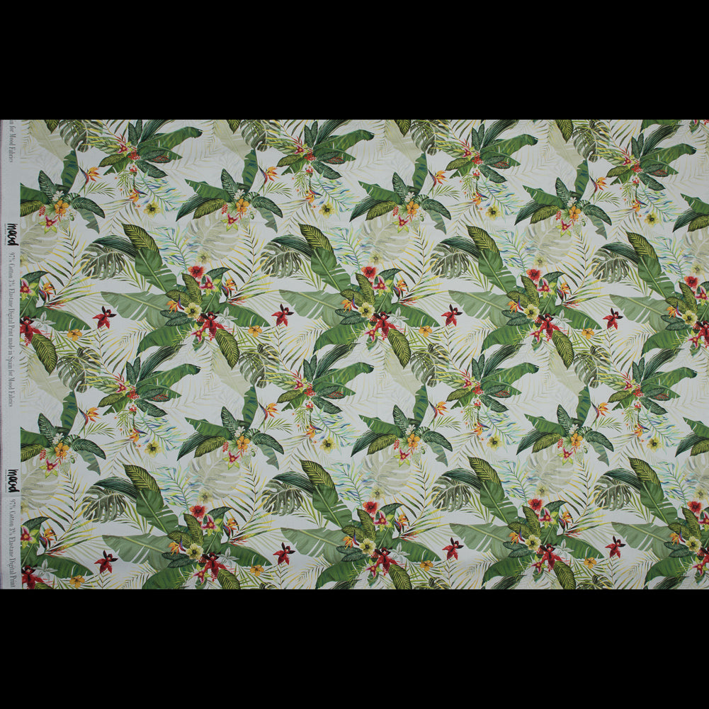 Stretch Cotton Sateen - Palm Leaves and Flowers - The Island's Palms Print - Mood Exclusive Aloha Collection