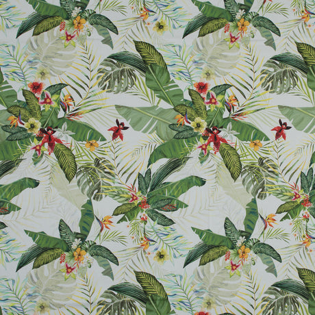 Stretch Cotton Sateen - Palm Leaves and Flowers - The Island's Palms Print - Mood Exclusive Aloha Collection