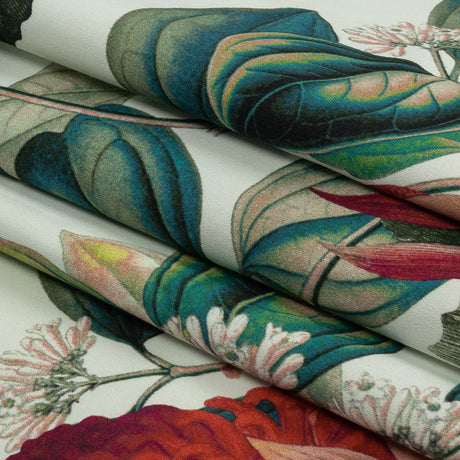 Stretch Cotton Sateen - Red and Green Floral - Paintbrush Lily Print - Mood Exclusive Aloha Collection
