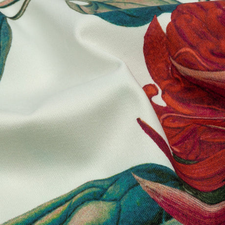 Stretch Cotton Sateen - Red and Green Floral - Paintbrush Lily Print - Mood Exclusive Aloha Collection