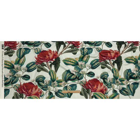 Stretch Cotton Sateen - Red and Green Floral - Paintbrush Lily Print - Mood Exclusive Aloha Collection