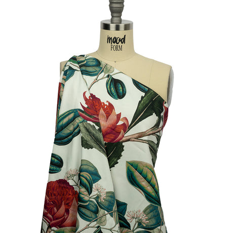 Stretch Cotton Sateen - Red and Green Floral - Paintbrush Lily Print - Mood Exclusive Aloha Collection