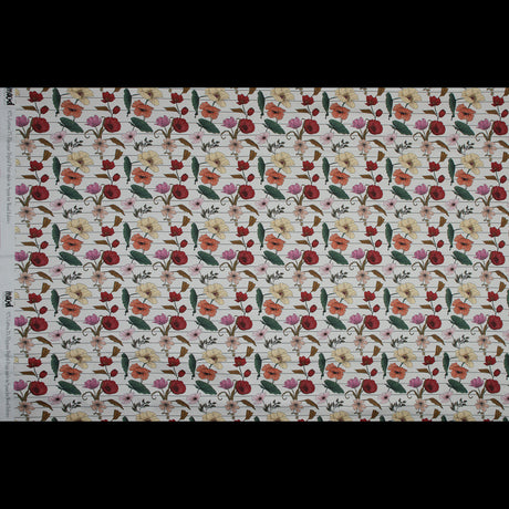 Stretch Cotton Sateen - Red and Yellow Flowers on Pinstripes - A Morning Hello Print - Mood Exclusive Aloha Collection