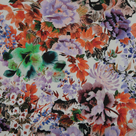 Stretch Cotton Sateen - Orange and Purple Floral - Wild Lantana Print - Mood Exclusive Aloha Collection