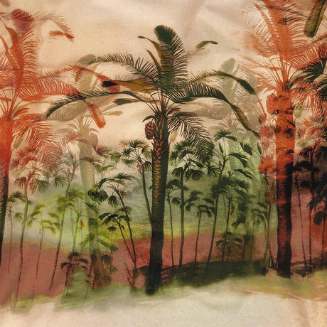 Cotton Voile Panel - Coral and Green Palm Trees - Sunset Palms Print - Mood Exclusive Aloha Collection