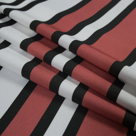Stretch Cotton Sateen - Coral and White Stripes - Aina Stripe Print - Mood Exclusive Aloha Collection