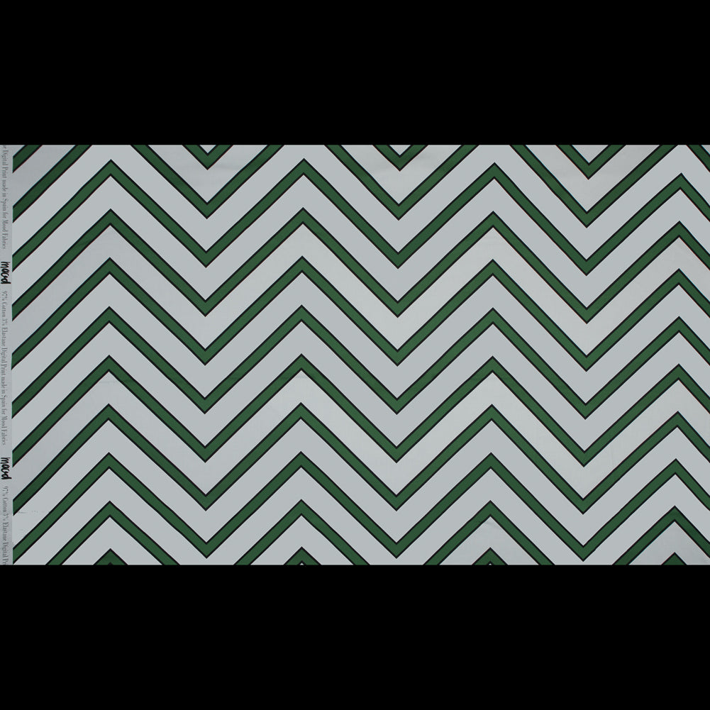 Stretch Cotton Sateen - Green Chevrons - Hele Zig-Zag Print - Mood Exclusive Aloha Collection