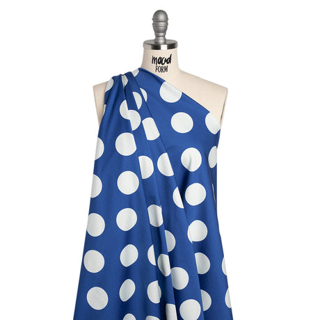 Stretch Cotton Sateen - Blue and White Polka Dots - Mood Exclusive Mahina Dots Print
