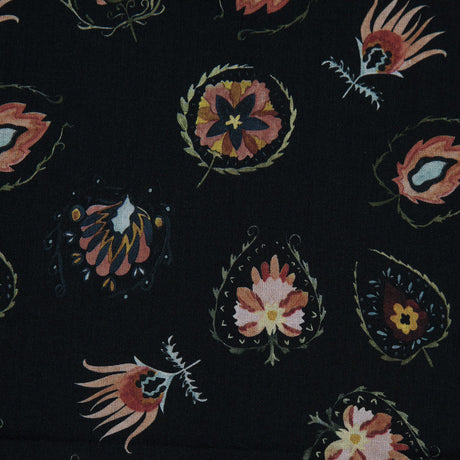 Cotton Voile - Black Floral - Heliconia Flame Print - Mood Exclusive Aloha Collection