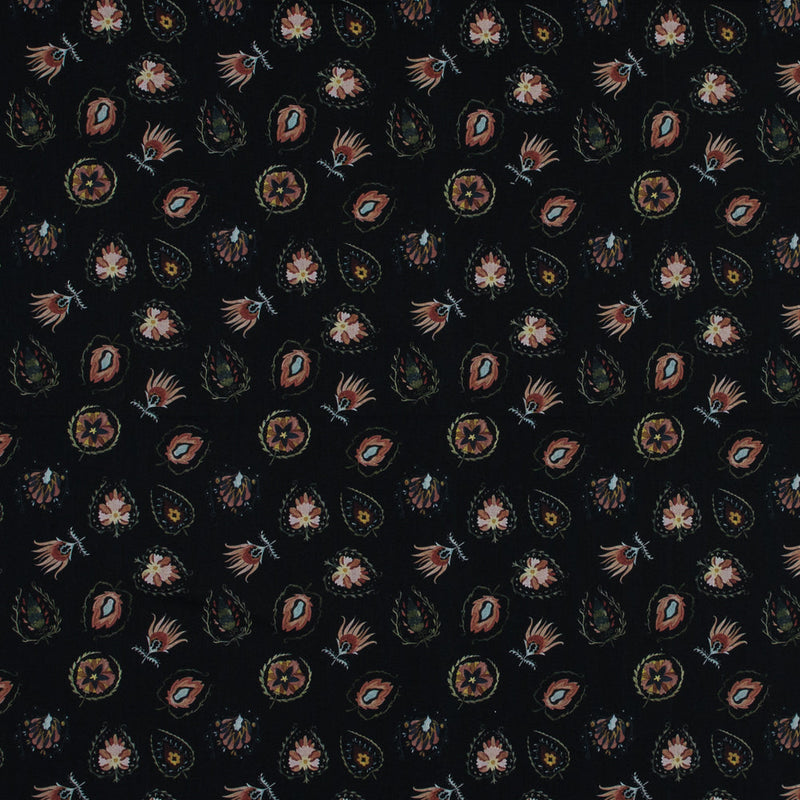 Cotton Voile - Black Floral - Heliconia Flame Print - Mood Exclusive Aloha Collection