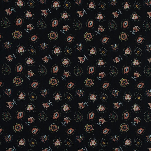 Cotton Voile - Black Floral - Heliconia Flame Print - Mood Exclusive Aloha Collection