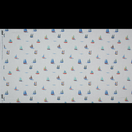 Cotton Voile - White and Blue Sailboats - Manu's Peace Print - Mood Exclusive Surya Collection