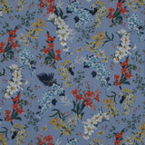 Cotton Voile - Florals on White and Blue Stripes - Ganesh's Epiphany Print - Mood Exclusive Surya Collection