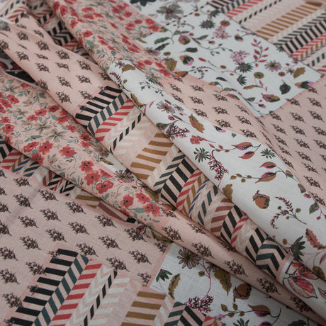 Cotton Voile - Pink Floral Patchwork - Tulsi's Worship Print - Mood Exclusive Surya Collection