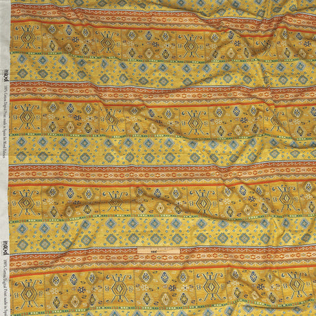 Cotton Voile - Yellow Geometric Stripes - Vishnu's Freedom Print - Mood Exclusive Surya Collection