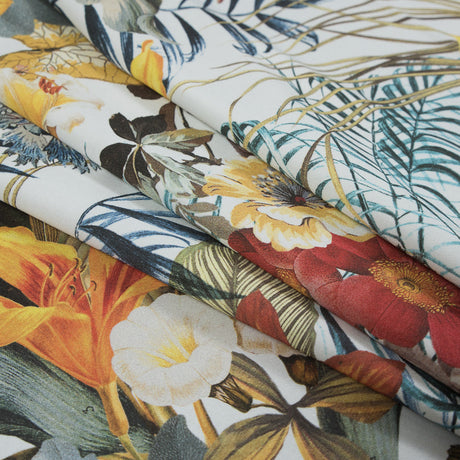 Stretch Cotton Sateen - Blue and Yellow Tropical Floral - Ganesh's Wisdom Print - Mood Exclusive Surya Collection