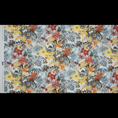 Stretch Cotton Sateen - Blue and Yellow Tropical Floral - Ganesh's Wisdom Print - Mood Exclusive Surya Collection
