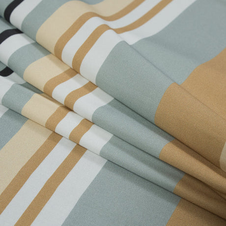 Stretch Cotton Sateen - Blue and Beige Stripes - Krishna's Meditation Print - Mood Exclusive Surya Collection