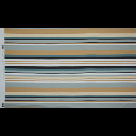 Stretch Cotton Sateen - Blue and Beige Stripes - Krishna's Meditation Print - Mood Exclusive Surya Collection