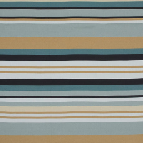 Stretch Cotton Sateen - Blue and Beige Stripes - Krishna's Meditation Print - Mood Exclusive Surya Collection