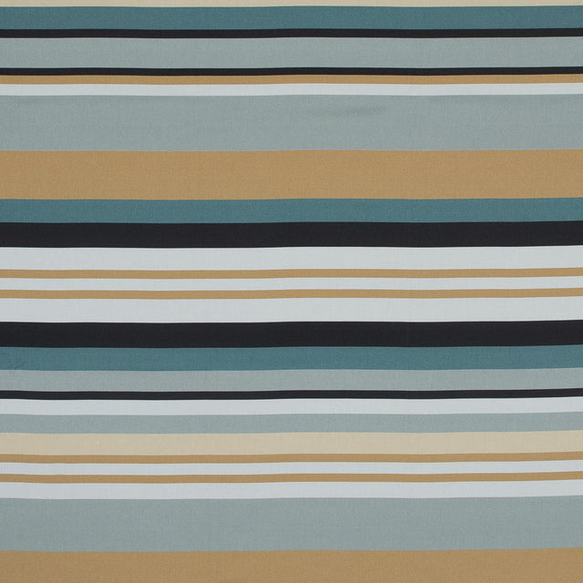 Stretch Cotton Sateen - Blue and Beige Stripes - Krishna's Meditation Print - Mood Exclusive Surya Collection