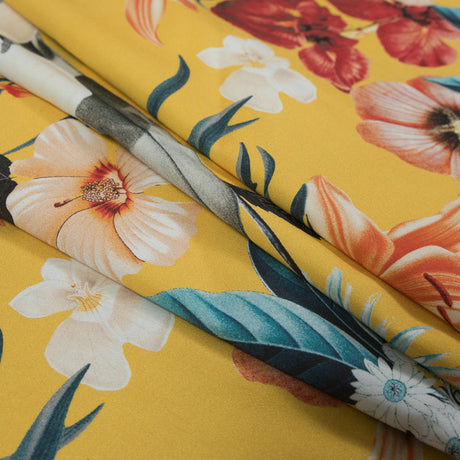 Stretch Cotton Sateen - Yellow Floral - Maharudra Shiva's Determination Print - Mood Exclusive Surya Collection