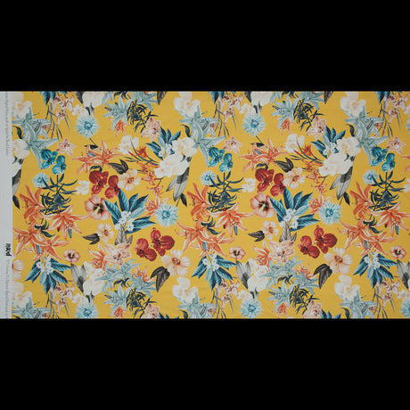 Stretch Cotton Sateen - Yellow Floral - Maharudra Shiva's Determination Print - Mood Exclusive Surya Collection