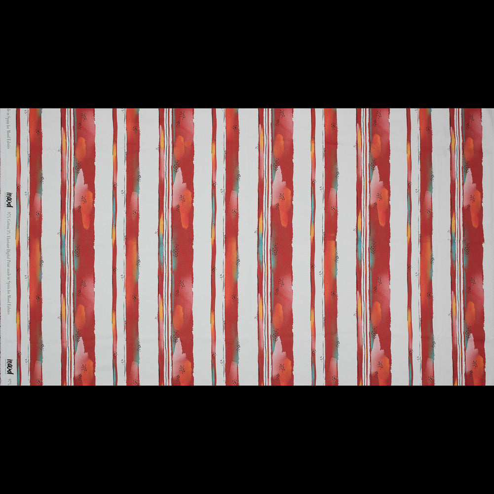 Stretch Cotton Sateen - Red Painterly Stripes - Saraswati's Knowledge Print - Mood Exclusive Surya Collection