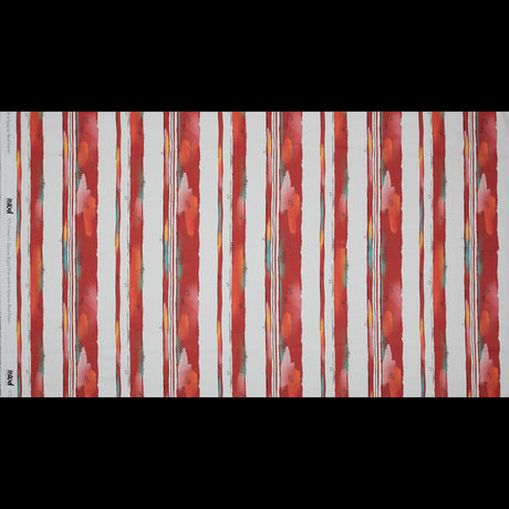 Stretch Cotton Sateen - Red Painterly Stripes - Saraswati's Knowledge Print - Mood Exclusive Surya Collection