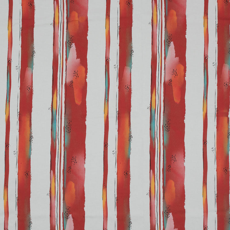 Stretch Cotton Sateen - Red Painterly Stripes - Saraswati's Knowledge Print - Mood Exclusive Surya Collection