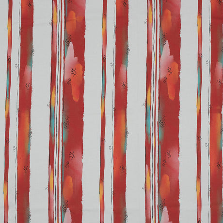 Stretch Cotton Sateen - Red Painterly Stripes - Saraswati's Knowledge Print - Mood Exclusive Surya Collection