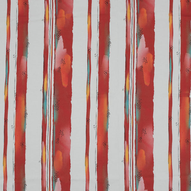 Stretch Cotton Sateen - Red Painterly Stripes - Saraswati's Knowledge Print - Mood Exclusive Surya Collection