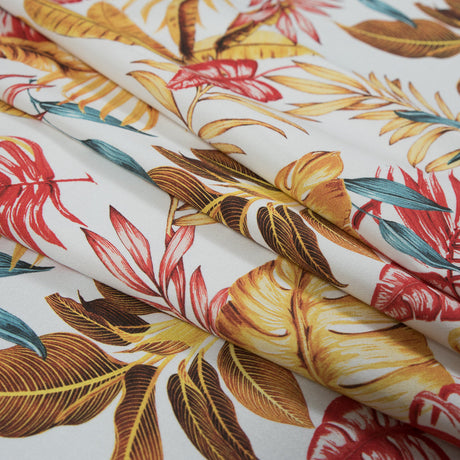 Stretch Cotton Sateen - Red and Yellow Leaves - Vishnu's Tenacity Print - Mood Exclusive Surya Collection
