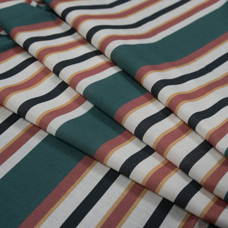 Cotton Voile - Green and Brown Stripes - Reverence of Youth Print - Mood Exclusive Key Largo Collection