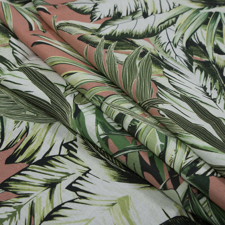 Cotton Voile - Pink and Green Palm Leaves - Triumph of Clarity Print - Mood Exclusive Key Largo Collection