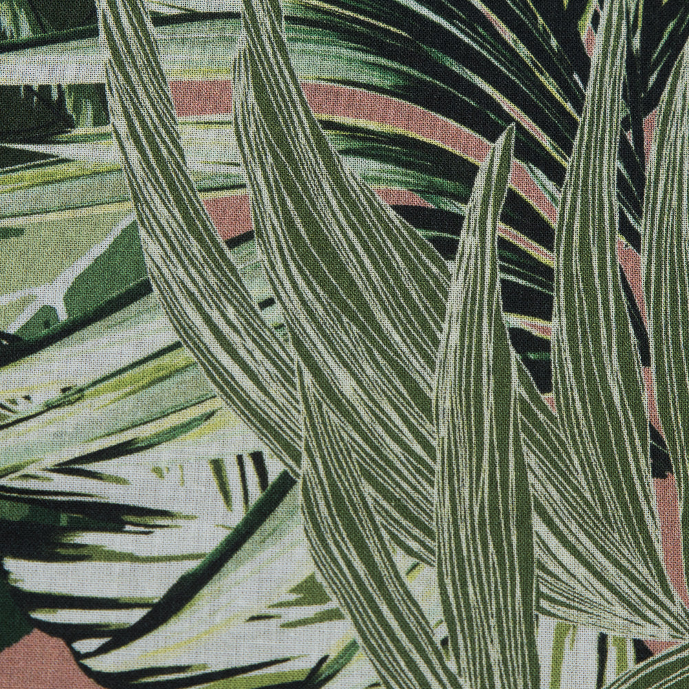 Cotton Voile - Pink and Green Palm Leaves - Triumph of Clarity Print - Mood Exclusive Key Largo Collection