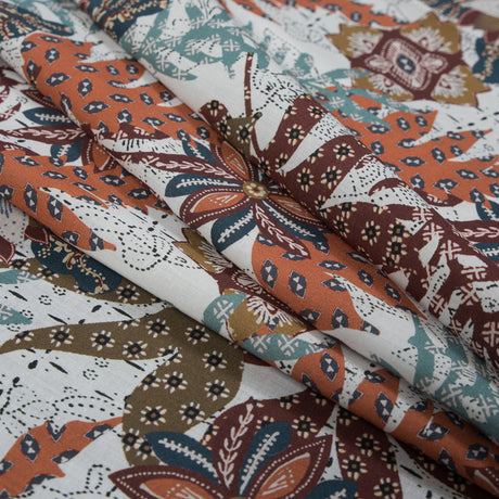 Cotton Voile - White and Orange Floral - Vitality of Admiration Print - Mood Exclusive Key Largo Collection