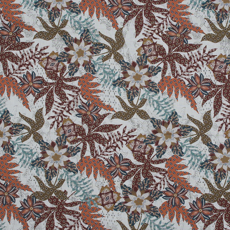 Cotton Voile - White and Orange Floral - Vitality of Admiration Print - Mood Exclusive Key Largo Collection