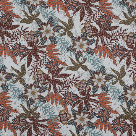 Cotton Voile - White and Orange Floral - Vitality of Admiration Print - Mood Exclusive Key Largo Collection