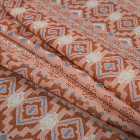 Cotton Voile - Peach and Red Geometric Stripes - Wisdom of Empathy Print - Mood Exclusive Key Largo Collection
