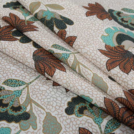 Cotton Voile - Red and Aqua Jacobean Floral - Sophistication of Change Print - Mood Exclusive Key Largo Collection