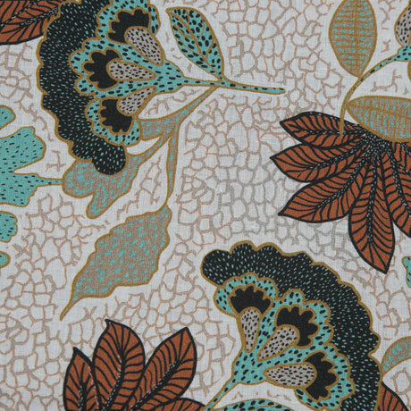 Cotton Voile - Red and Aqua Jacobean Floral - Sophistication of Change Print - Mood Exclusive Key Largo Collection