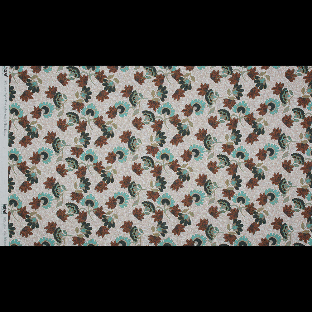 Cotton Voile - Red and Aqua Jacobean Floral - Sophistication of Change Print - Mood Exclusive Key Largo Collection