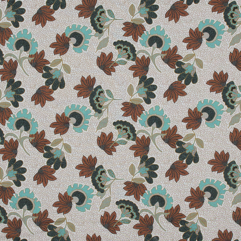 Cotton Voile - Red and Aqua Jacobean Floral - Sophistication of Change Print - Mood Exclusive Key Largo Collection