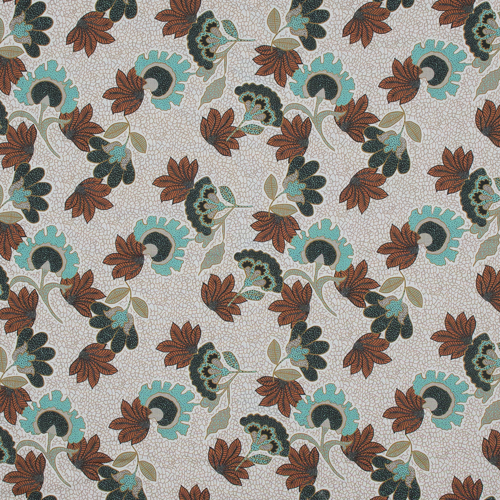 Cotton Voile - Red and Aqua Jacobean Floral - Sophistication of Change Print - Mood Exclusive Key Largo Collection
