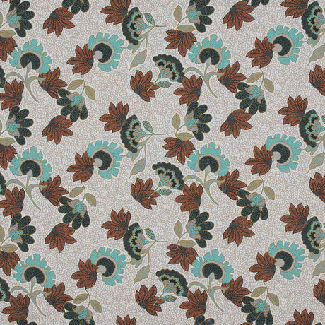 Cotton Voile - Red and Aqua Jacobean Floral - Sophistication of Change Print - Mood Exclusive Key Largo Collection