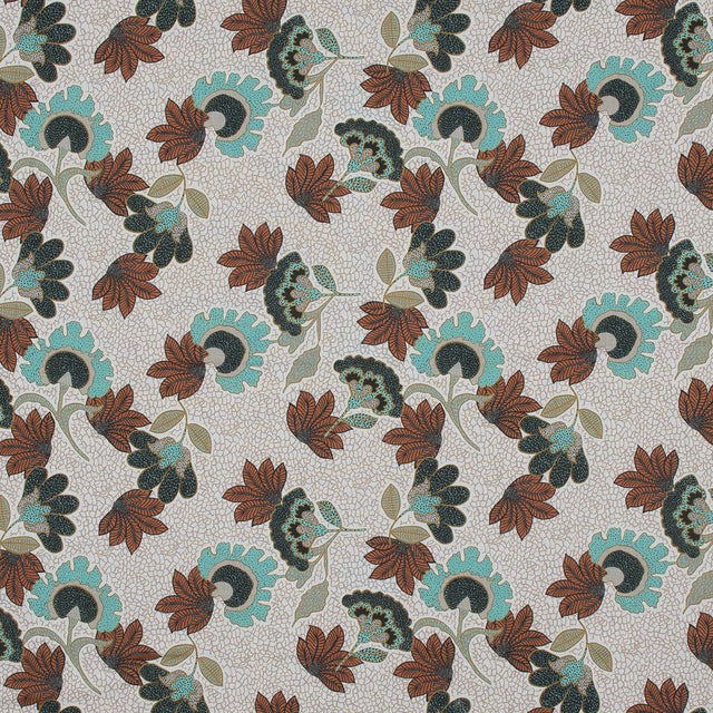 Cotton Voile - Red and Aqua Jacobean Floral - Sophistication of Change Print - Mood Exclusive Key Largo Collection